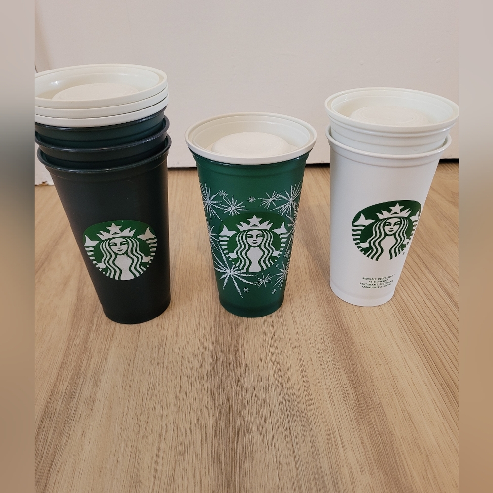 Starbucks Green and White Reusable Cups Set